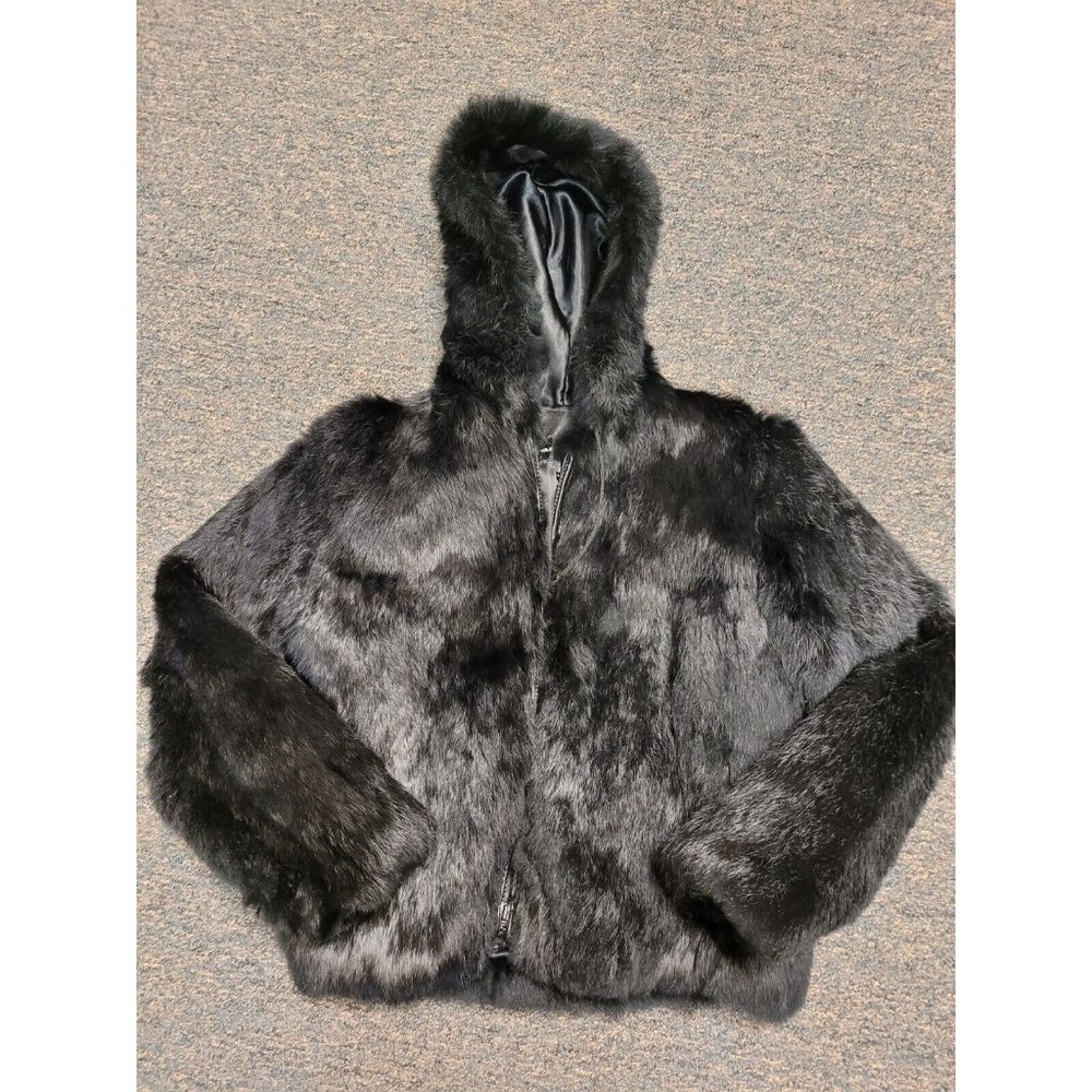 Vintage black rabbit Fur coast size kids 10-12.